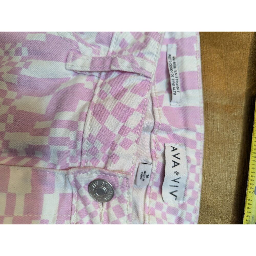 Ava & Viv High Rise Slim Straight Jeans 16 Pink Op Art 26" Inseam - Picture 2 of 7